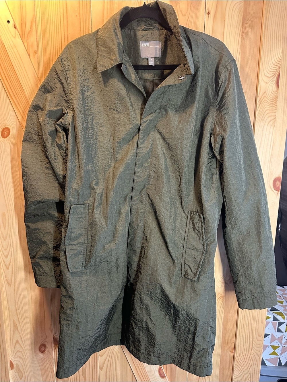 ASOS Olive Green Crinkle Nylon Coach Jacket - Size M